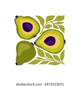 Fruits abstract elements. Food and healsy composition. Modern trendy Matisse minimal style. Fruits poster, invite. Vector arrangements for greeting card or invitation design