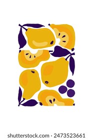 Fruits abstract elements. Food and healsy composition. Modern trendy Matisse minimal style. Fruits poster, invite. Vector arrangements for greeting card or invitation design
