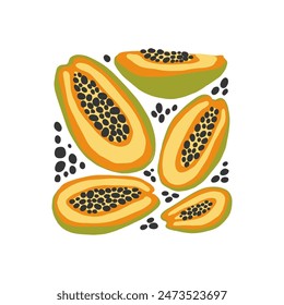 Fruits abstract elements. Food and healsy composition. Modern trendy Matisse minimal style. Fruits poster, invite. Vector arrangements for greeting card or invitation design