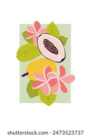 Fruits abstract elements. Food and healsy composition. Modern trendy Matisse minimal style. Fruits poster, invite. Vector arrangements for greeting card or invitation design