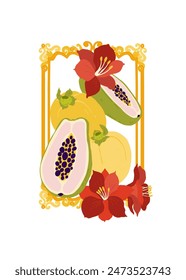 Fruits abstract elements. Food and healsy composition. Modern trendy Matisse minimal style. Fruits poster, invite. Vector arrangements for greeting card or invitation design