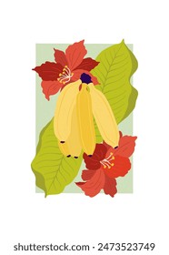 Obst abstrakte Elemente. Nahrung und gesunde Zusammensetzung. Moderner trendiger Matisse minimalistischer Stil. Früchte Poster, laden ein. Vektorgrafik der Gestaltung der Grußkarte oder der Einladung