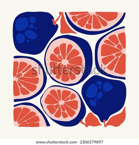 Fruits abstract elements. Food and healsy composition. Modern trendy Matisse minimal style. Fruits poster, invite. Vector arrangements for greeting card or invitation design
