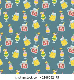 fruits Alcohol cocktails seamless pattern. juice cocktail beverages in different glasses pattern. Vector seamless pattern design for textile, fashion, paper, packaging, wrapping and branding