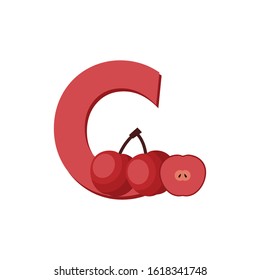 Fruits Alphabet - Letter C for Crab Apple. Education for Kids Flat Vector Illustration.