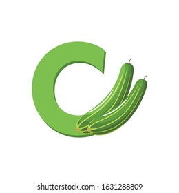 Fruits Alphabet - Letter C for Cucumber. Education for Kids Flat Vector Illustration.