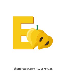 Fruits Alphabet - Letter E for Egg fruit. Education for Kids Flat Vector Illustration.