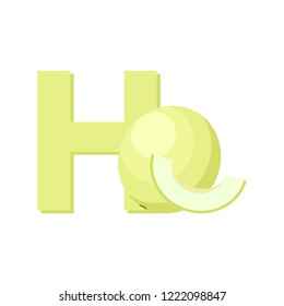 Fruits Alphabet - Letter H for Honeydew Melon. Education for Kids Flat Vector Illustration.