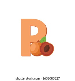 Fruits Alphabet - Letter P for Pluot. Education for Kids Flat Vector Illustration.