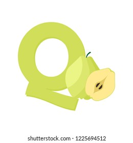 Fruits Alphabet - Letter Q for Quince. Education for Kids Flat Vector Illustration.