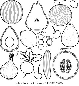 fruits andvegetables doodle outline  illustration