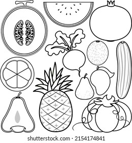 fruits andvegetables doodle outline  illustration