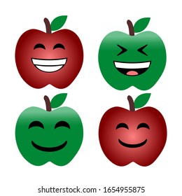 Fruits apple illustration happy character flat style on a white background
