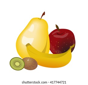 fruits apple kiwi banana pear