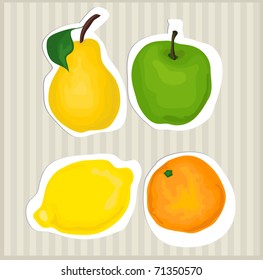Fruits: apple, lemon, orange, pear