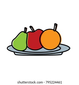 fruits apple pear and orange fresh in plate
