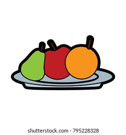 fruits apple pear and orange fresh in plate