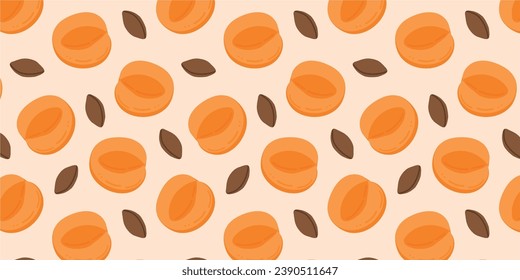 Fruits of apricot seamless pattern. Seamless vector floral pattern. Repeating design for fabric, drawing labels, wallpaper, fruit background. Apricots with pits summer vector background