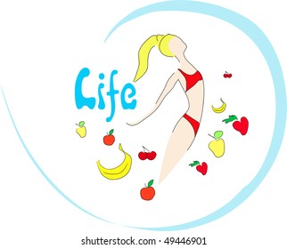 fruits around girl