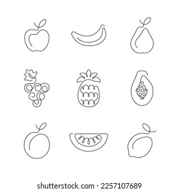 Fruits artistic style continuous line icons. Editable stroke.