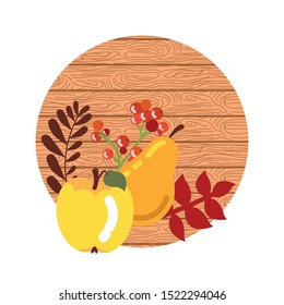 fruits of autumn with background wooden vector illustration design