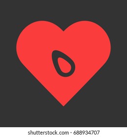 Fruits Avocado icon flat. Simple pictogram on heart background. Vector illustration symbol