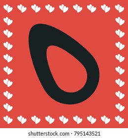 Fruits Avocado icon flat. Simple black pictogram on red background with white hearts for valentines day. Vector illustration symbol