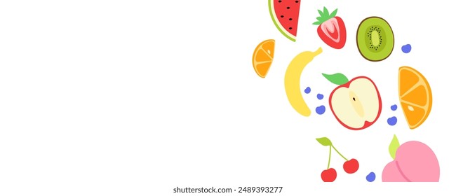 Obst Hintergrund Banner. Flacher Stil. Vektorillustration.