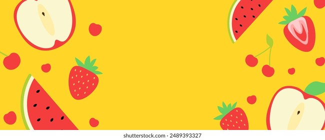 Fruits background banner. Flat style. Vector illustration.