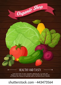Fruits background in flat style. Colorful template for cooking, restaurant menu and vegetarian food