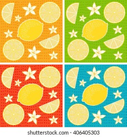 Fruits background. Food wallpaper. Colored backgrounds lemon pattern vector. 