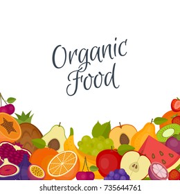 Fruits background. Healthy food. Flat style, vector illustration.