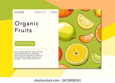Fruits background. Organic Fruits banner design. Fruits layout.  Farmers market banner with fresh fruits. Local food. Agricultural Harvest Hand Drawn Poster. Marketing and advertisement template