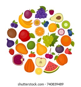 Fruits background. Organic and healthy food. Flat style, vector illustration.