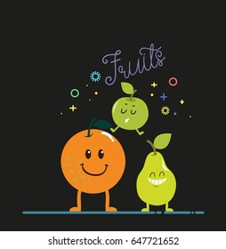 Fruits banner cute stylized pears apple orange icons