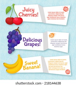 Fruits banners set. Colorful template for cooking, restaurant menu and vegetarian food 