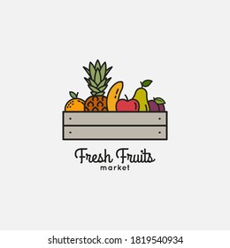 Fruits basket with organic fresh fruits on white background