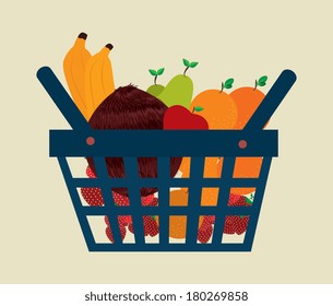 fruits basket over beige background vector illustration    