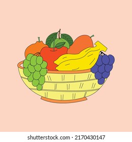 Fruits Basket vector illustration full of fresh fruit, natural and organic 
