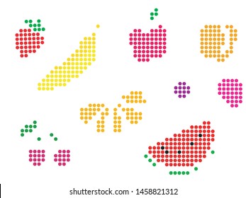 Fruits in Ben-Day Dots style. Simple abstract shapes of different fruits.