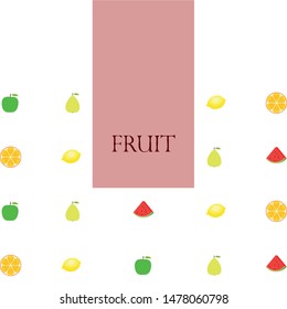 Fruits and berries. Colorful cartoon fruit icons: orange, pear, apple, lemon, watermelon. Vector background.