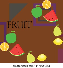 Fruits and berries. Colorful cartoon fruit icons: orange, pear, apple, lemon, watermelon. Vector background.