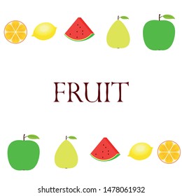 Fruits and berries. Colorful cartoon fruit icons: orange, pear, apple, lemon, watermelon. Vector background.