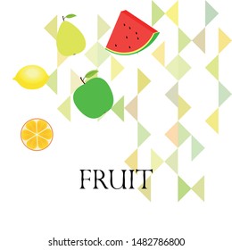 Fruits and berries. Colorful cartoon fruit icons: orange, pear, apple, lemon, watermelon. Vector background.