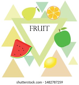 Fruits and berries. Colorful cartoon fruit icons: orange, pear, apple, lemon, watermelon. Vector background.