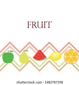 Fruits and berries. Colorful cartoon fruit icons: orange, pear, apple, lemon, watermelon. Vector background.