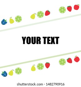 Fruits and berries. Colorful cartoon fruit icons: apple, pear, blackberry, strawberry, lime. Vector background.
