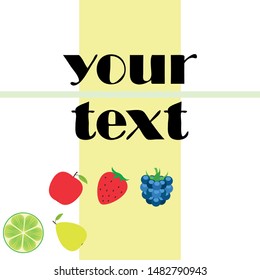Fruits and berries. Colorful cartoon fruit icons: apple, pear, blackberry, strawberry, lime. Vector background.