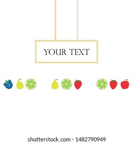 Fruits and berries. Colorful cartoon fruit icons: apple, pear, blackberry, strawberry, lime. Vector background.