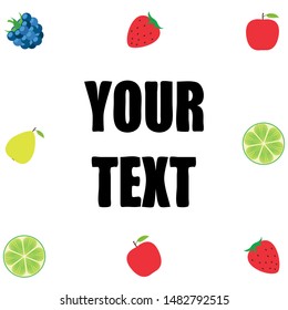 Fruits and berries. Colorful cartoon fruit icons: apple, pear, blackberry, strawberry, lime. Vector background.